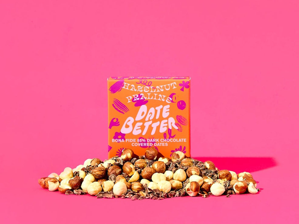 Chocolate Covered Hazelnut Praline Date Better Snacks - Dairy Free, Low Sugar, All Natural