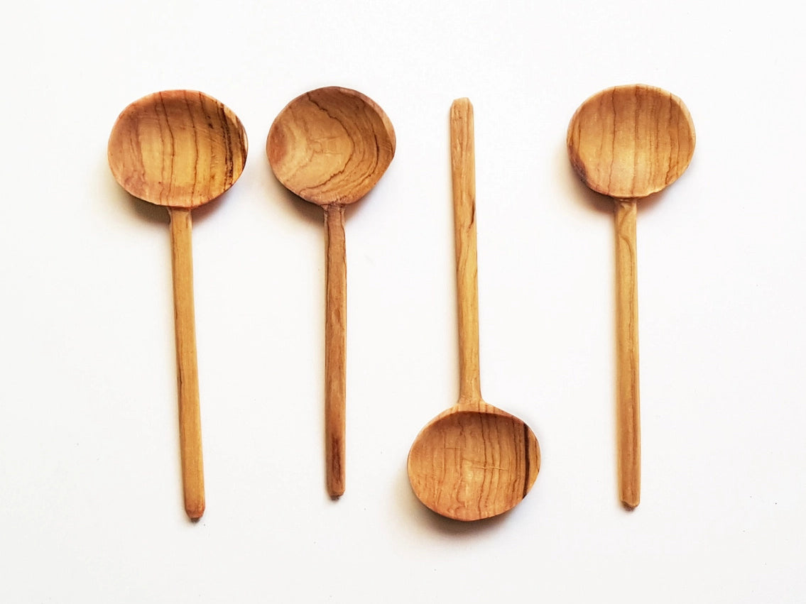 Coffee Spoons - Hand-Carved Olive Wood Coffee Spoons (Set of 4)