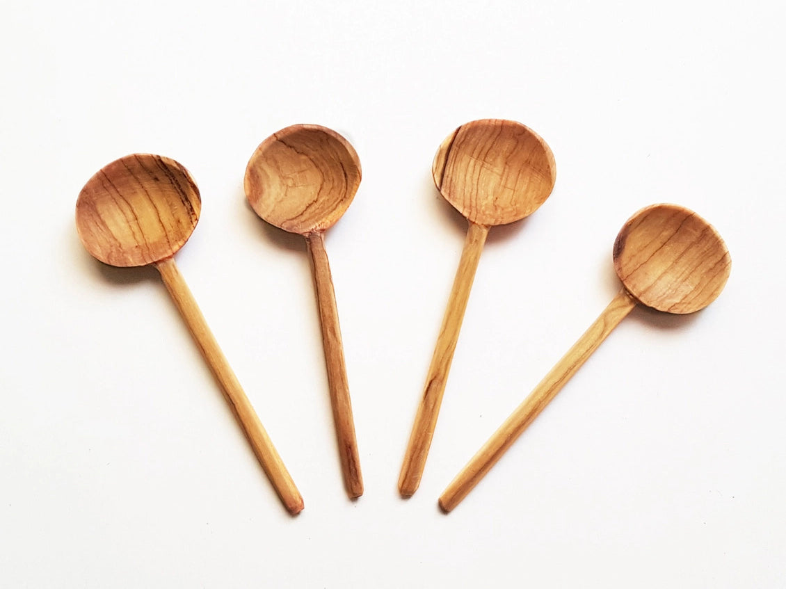 Coffee Spoons - Hand-Carved Olive Wood Coffee Spoons (Set of 4)