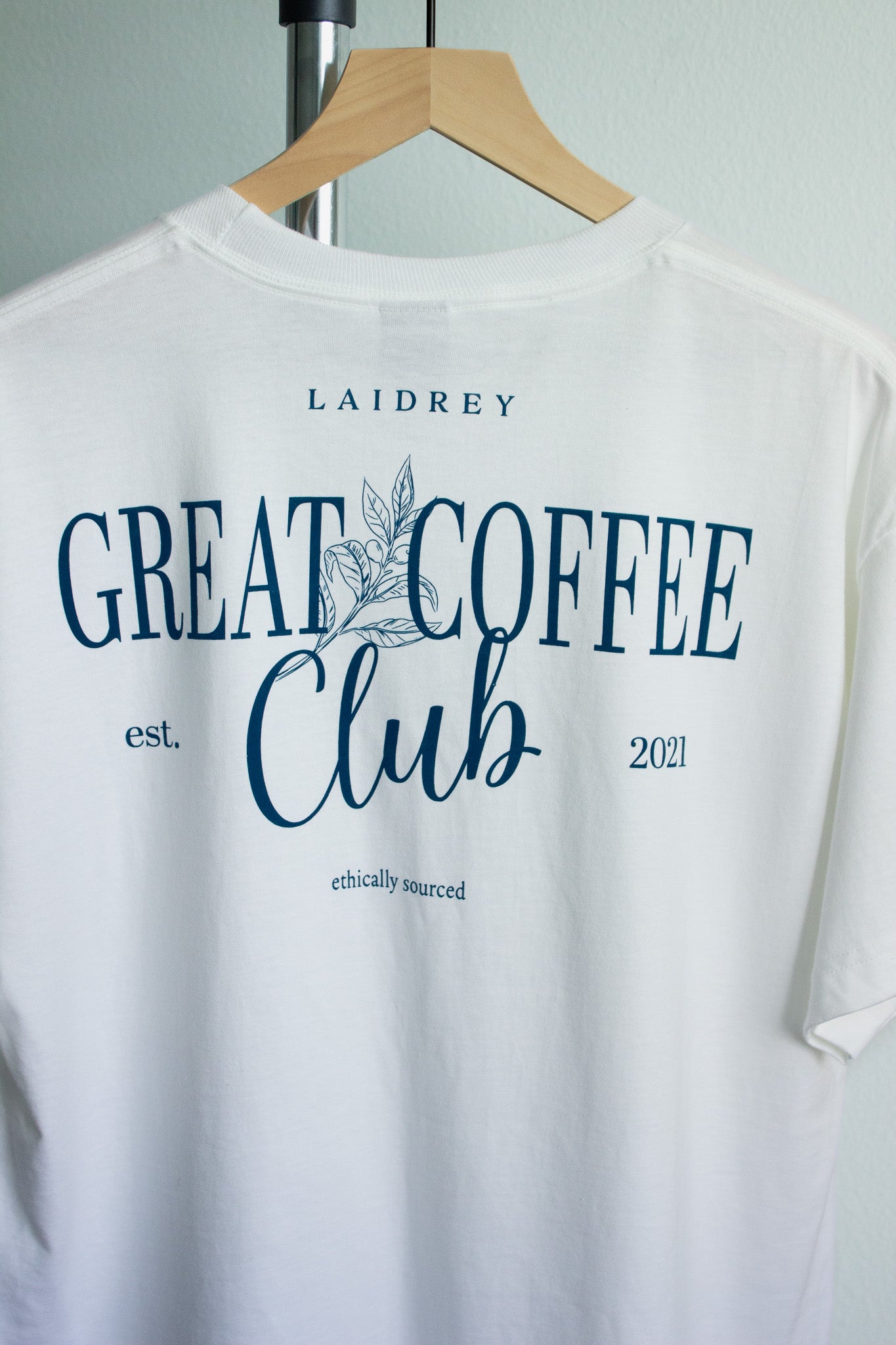 Crew Neck T Shirt Coffee Club T-Shirt Close Up