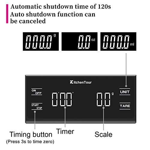 KitchenTour Coffee Scale with Timer 3kg/0.1g High Precision Pour Over Drip  Espresso Scale with Back-Lit LCD Display (Batteries Included)